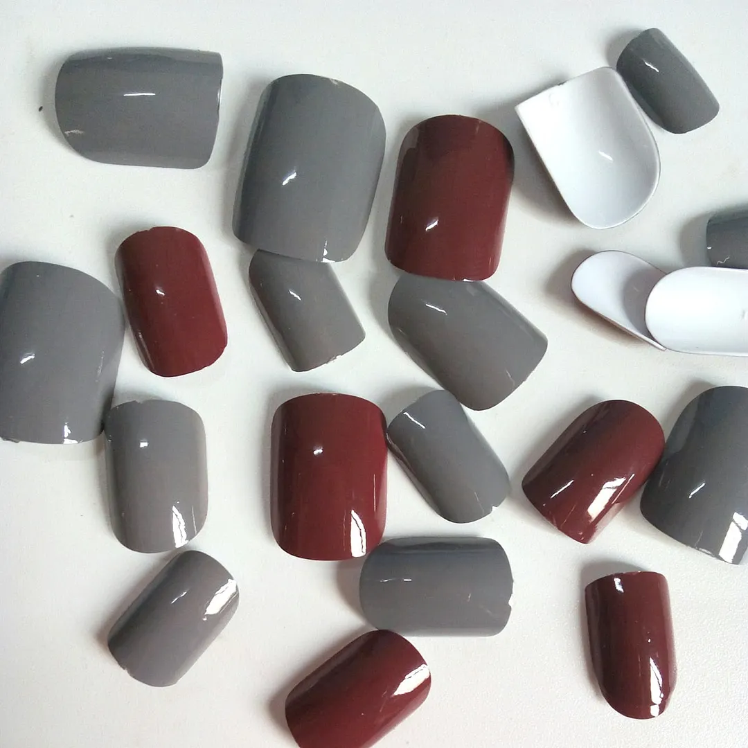 24Pcs Mex Color Long Artificial Fake Nails Shiny Brown DIY Lady Finger False Nails For Design Salon Tip Manicure Tool-Nail Inspo