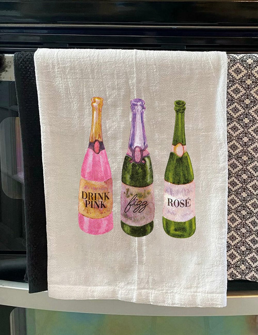 Lizzic Champagne Drink Pink Rose Tea Towel