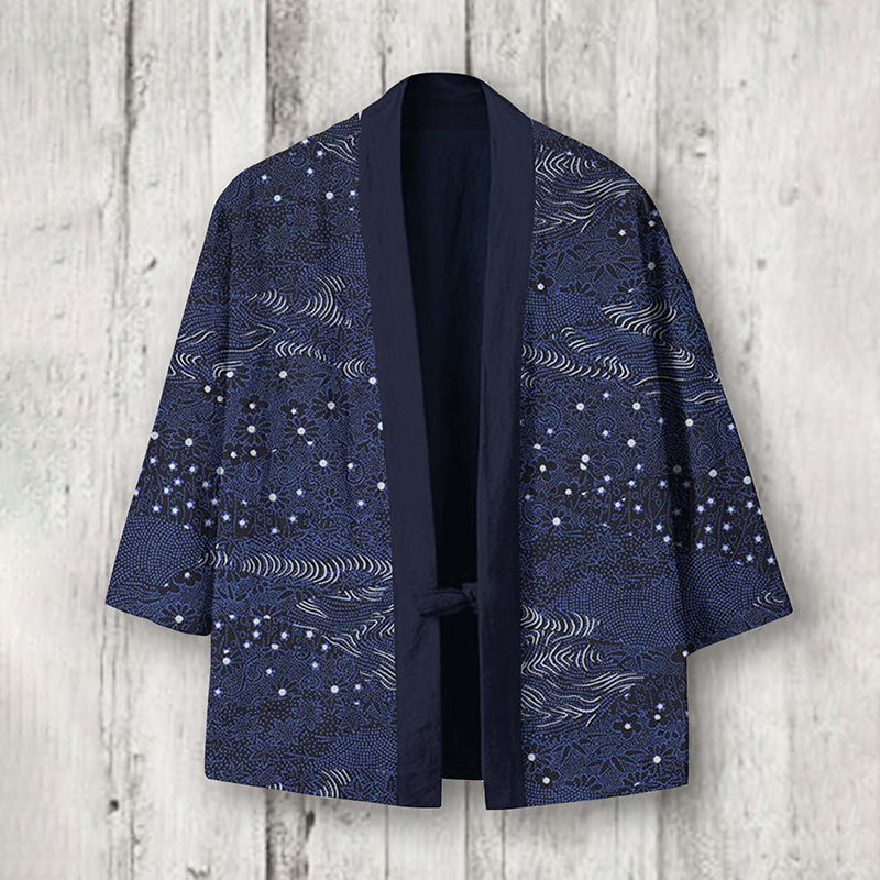 menweary Vintage Japanese Art Printed Linen Blend Kimono