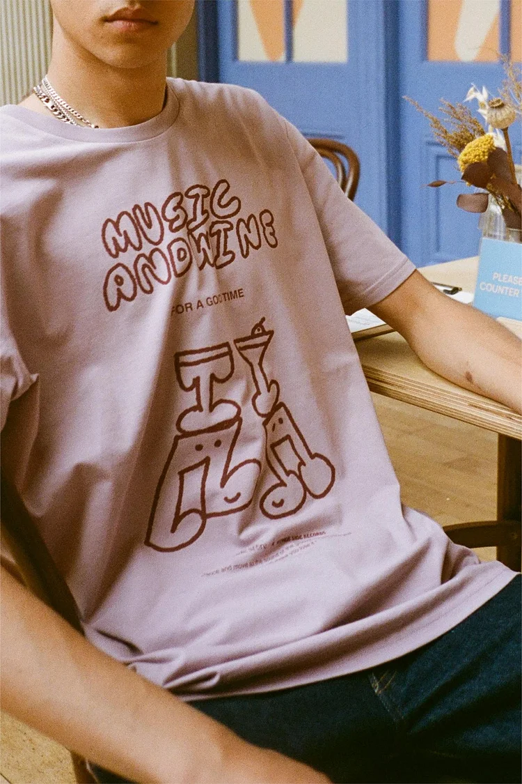 Other Side Store 'Music & Wine' Organic Tee - Light Gray
