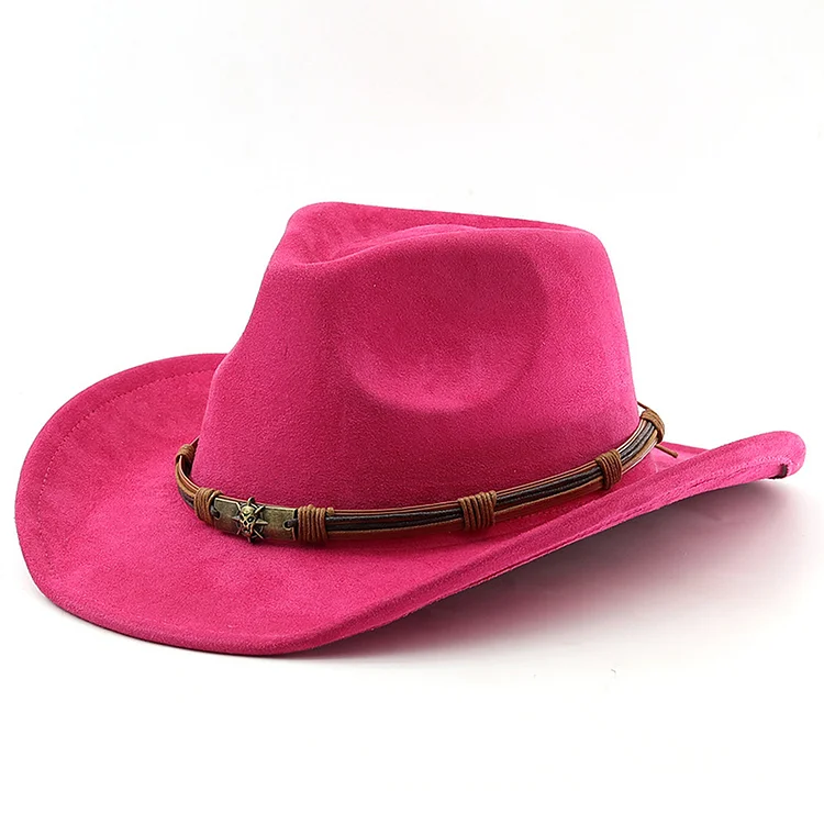 Western Suede Belt Decor Wide Brim Adjustable Cowboy Hat