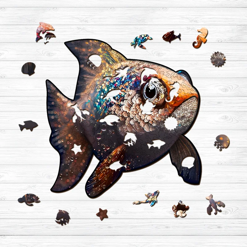 Jeffpuzzle™-Jeffpuzzle™Glittery Amazing Fish Wooden Jigsaw Puzzle