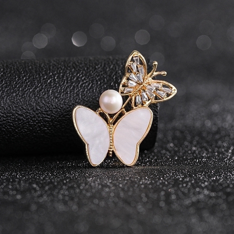 Fashion Pin Flower Alloy Plating Inlay Artificial Gemstones Pearl Women’S Brooches