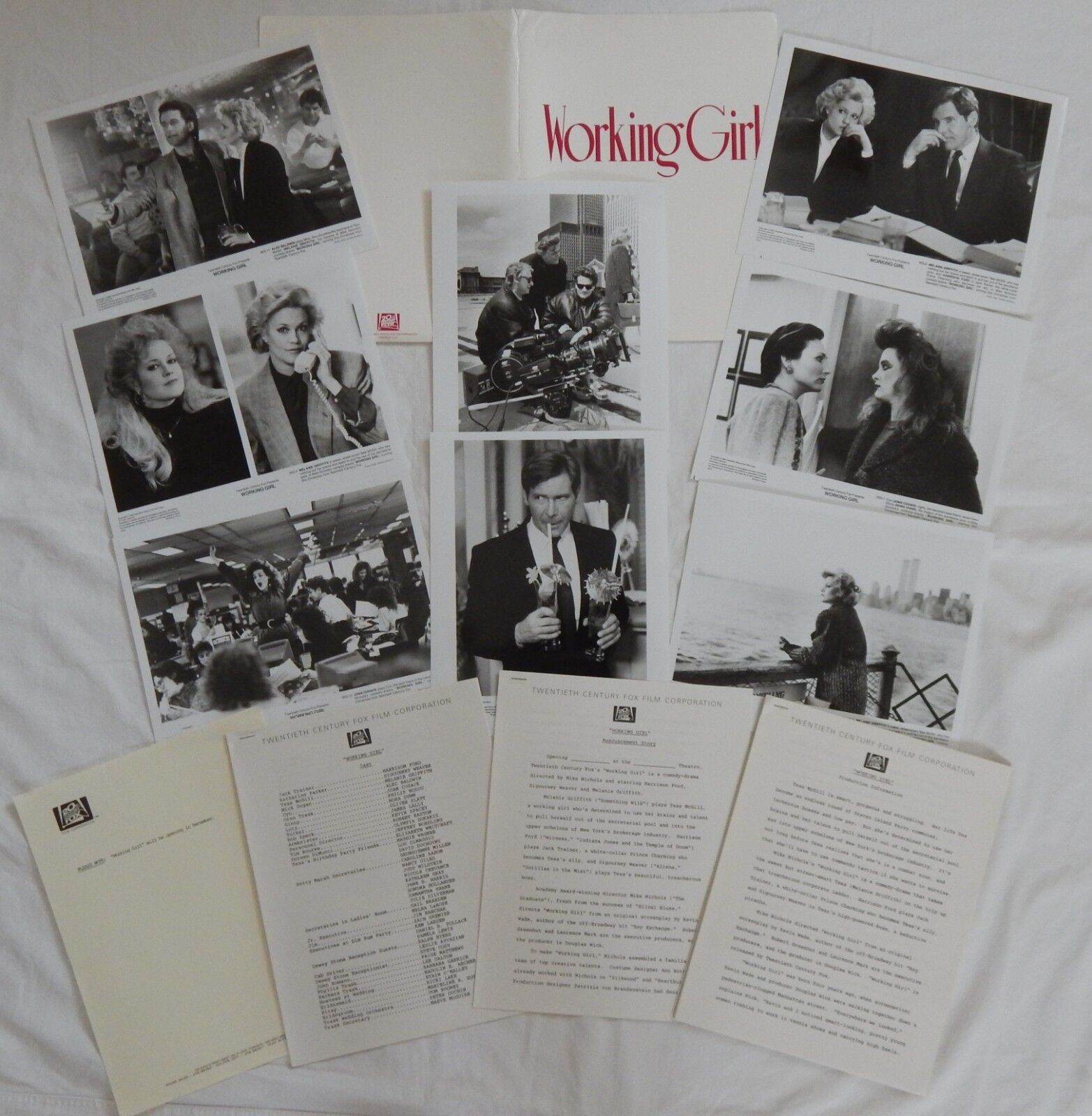 Working Girl PRESS KIT Harrison Ford Melanie Griffith Alec Baldwin 8 Photo Poster painting +More