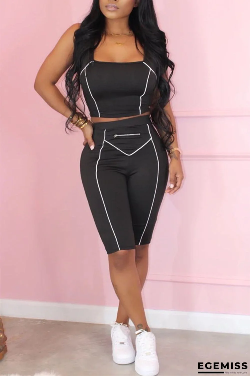 Black Fashion Sexy Sleeveless Top Sports Set | EGEMISS