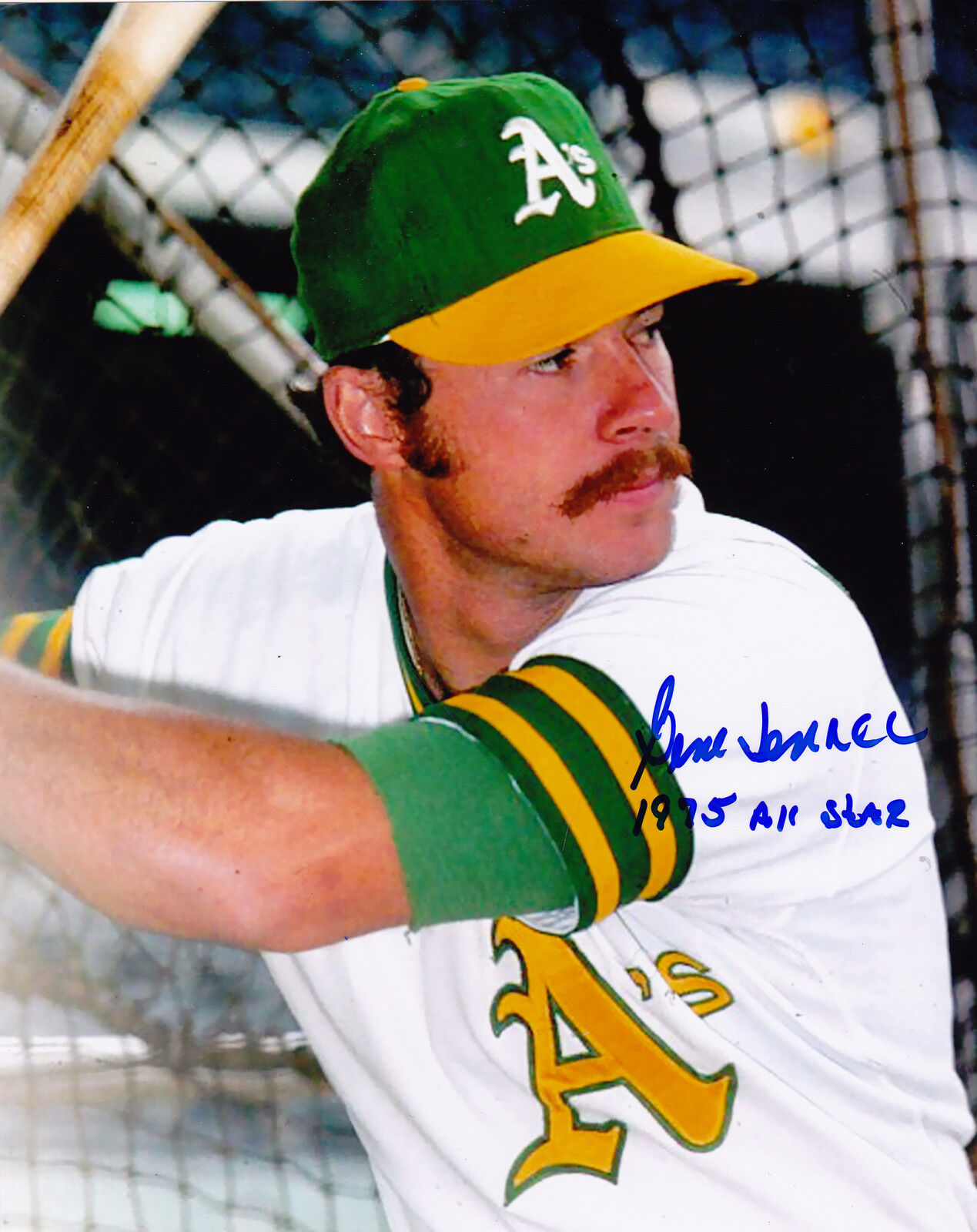 GENE TENACE OAKLAND A'S 1975 ALL STAR ACTION SIGNED 8x10