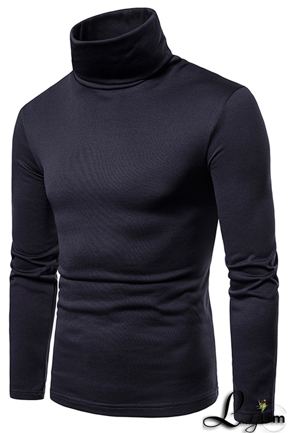 Navy Blue Fashion Casual Solid Split Joint Basic Turtleneck Tops