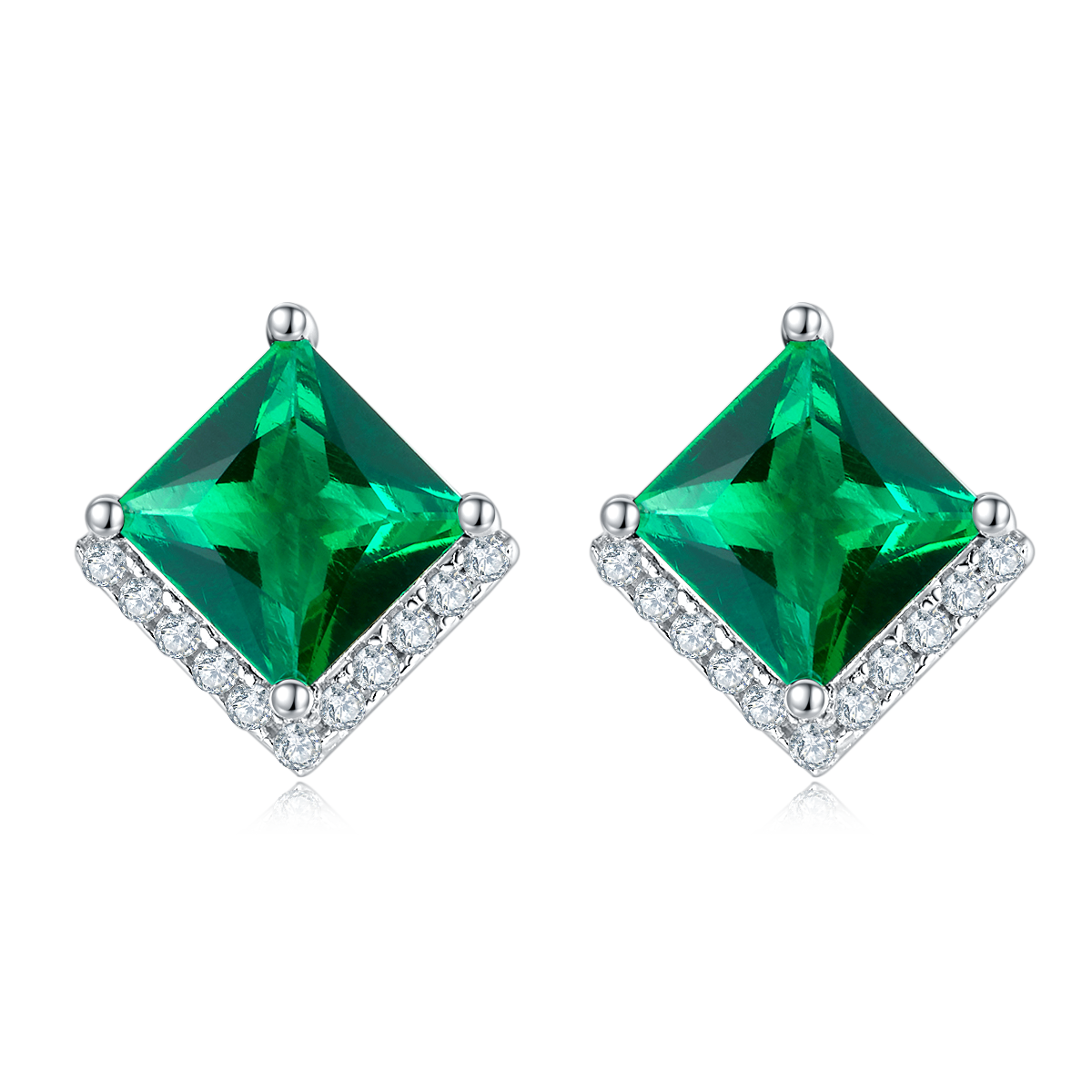 S925 Sterling Silver  Laboratory Grown Emerald Square Stud Earrings For Ladies Nurture Gemstone Simple Luxury Earrings For Fine Jewelry Party Gift