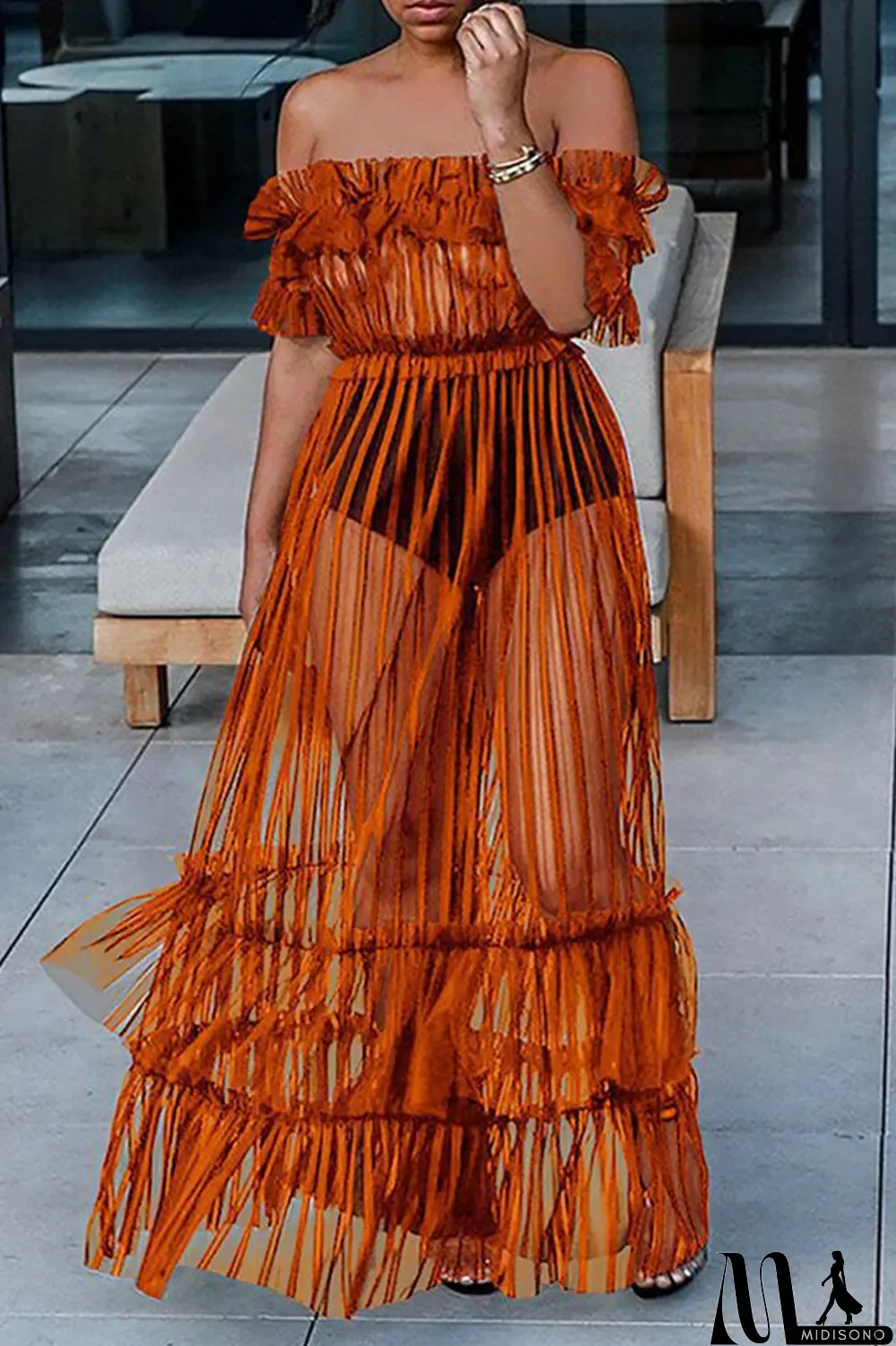 MidiSono - White Sexy Solid Split Joint U Neck Cake Skirt Dresses