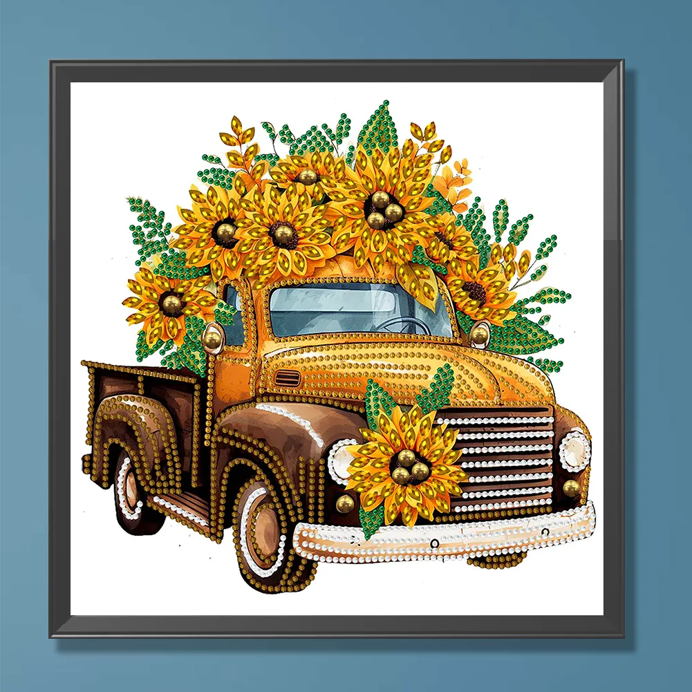 Diamond Painting - Partial Special Shaped Drill - Sunflower Classic Car(Canvas|30*30cm)