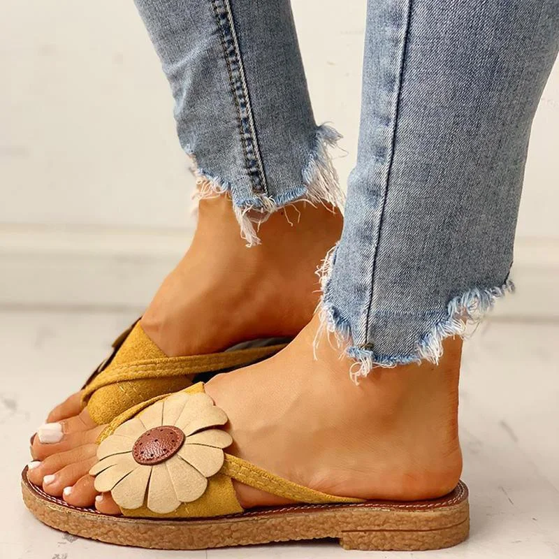 Toe Post Flower Design Flat Sandals - Womens Fashion Online Shopping