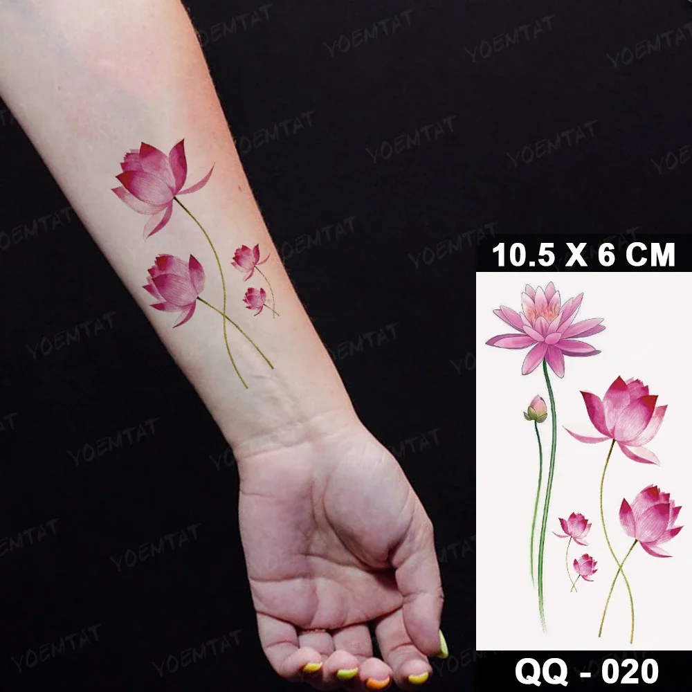 Sdrawing Plant Waterproof Temporary Tattoo Sticker Woman Girl Man Color Flower Flash Tatoo Ankle Body Art Transferable Fake Tatto