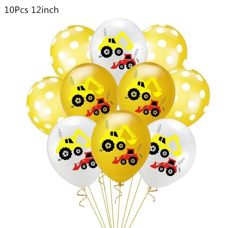 Construction Tractor Theme Excavator Inflatable Balloons Truck Vehicle Banners Baby Shower Kids Boys Birthday Party Supplies