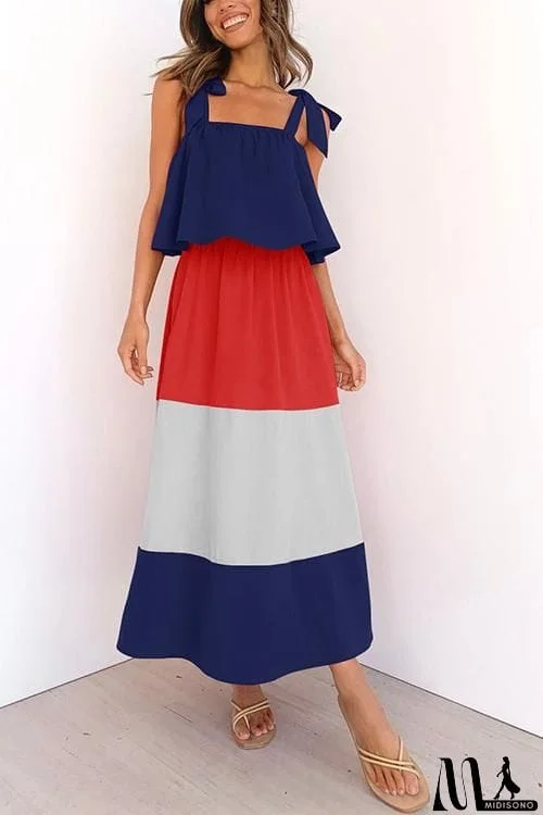 Color Block Bow Slip Maxi Dress