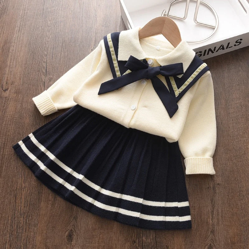 Bear Leader Girls Preppy Style Dress Christmas Princess Dress Knitted Costumes Winter Soft Cotton Bowknot Cute Knitwear Clothes