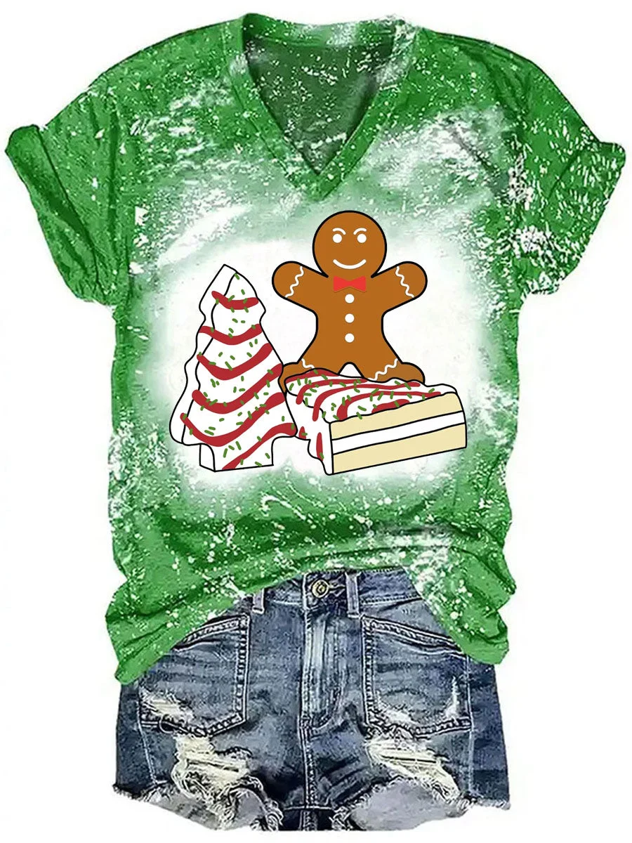 Christmas Cake Tie Dye V-neck T-shirt