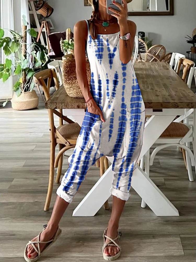 Women's Tie-dyed Printed Waistband Jumpsuit