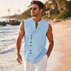 Men's Linen Sleeveless Vest, Casual Button Front Beach Shirt, Summer Vacation Top by Inlyline