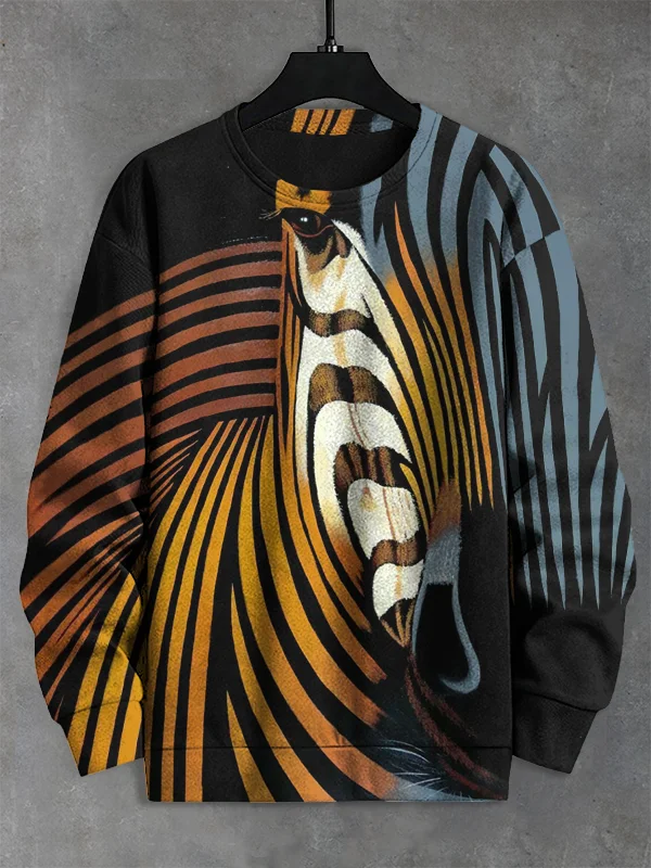 Men's Burgundy Zebra Line Abstract Art Print Casual Sweatshirt