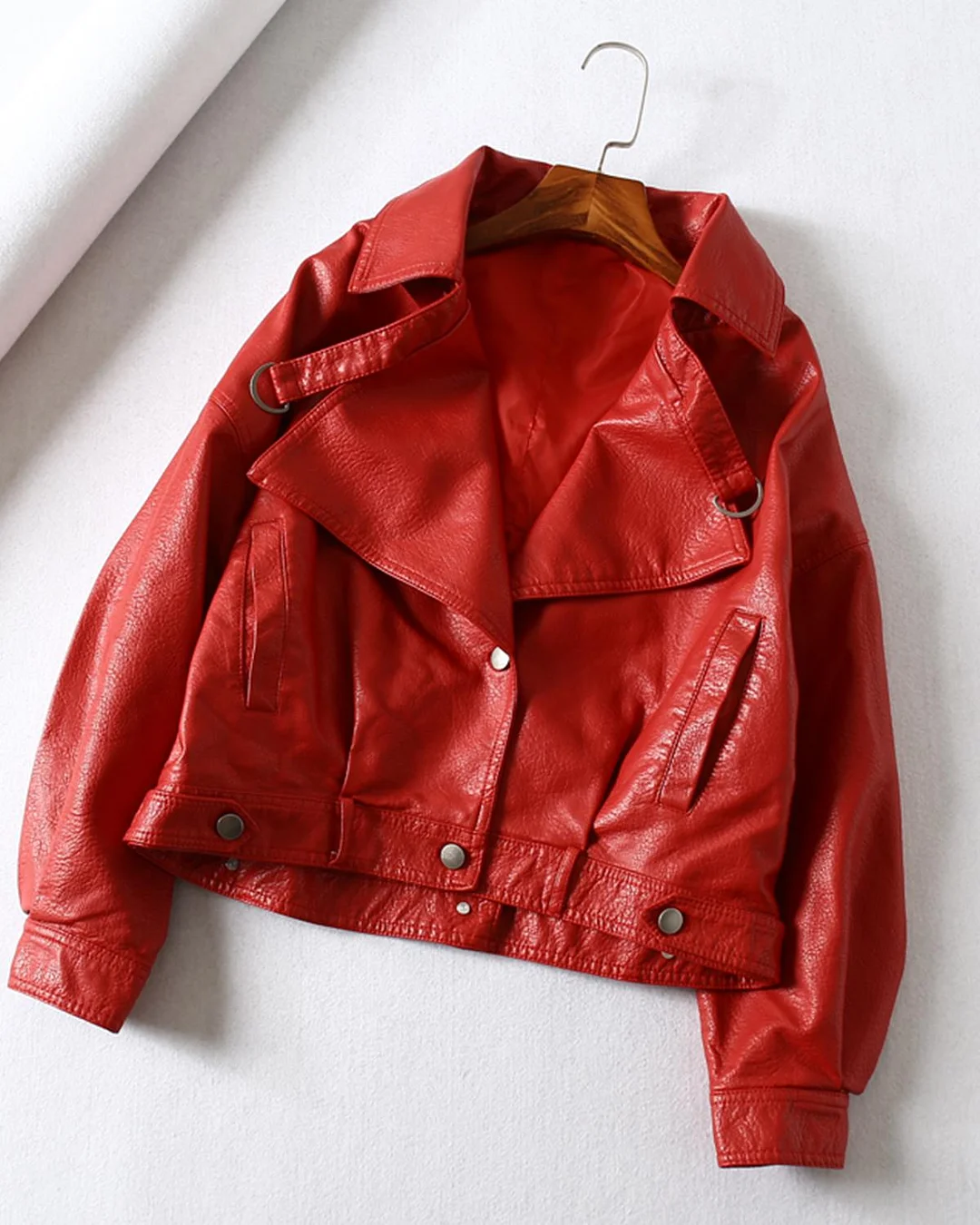 FTLZZ New Spring Autumn Green Faux Leather Jackets Casual Women Short Vintage Loose Pu Jackets Female Black Red Leather Coats