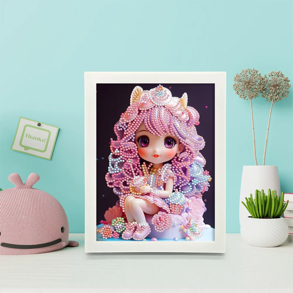 Diamond Painting - Partial Crystal Rhinestone Drill - Cartoon Girl(Canvas|15*20cm)【with Plastic Frame】