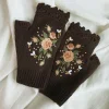 Gants chauds en tricot brod&eacute;s pour femmes