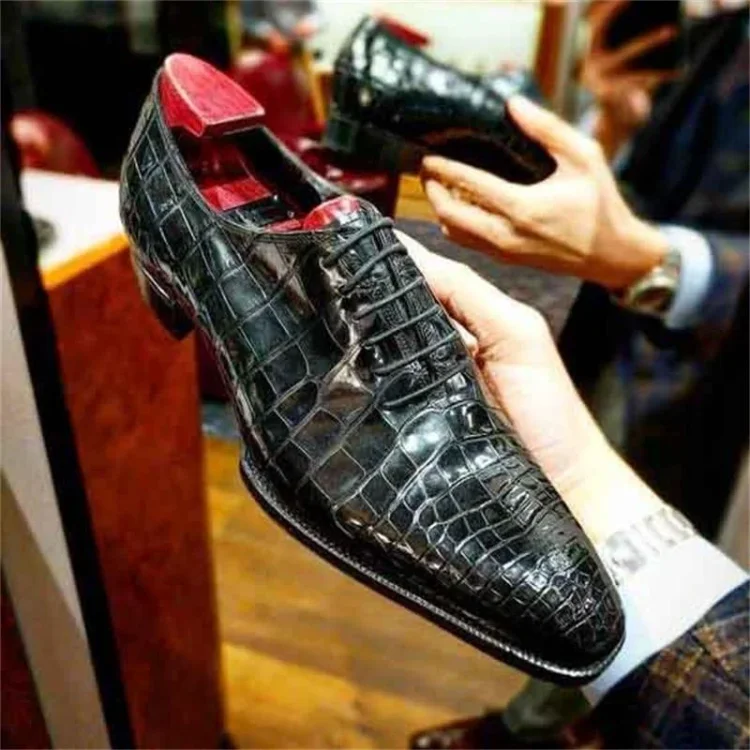 【PLUS SIZE】Men's Genuine Leather Black Lace Up Exotic Shoes