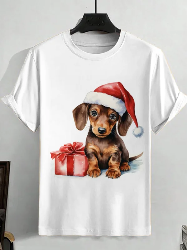 Men's Christmas Present Dog Graphic Print Casual T-Shirt