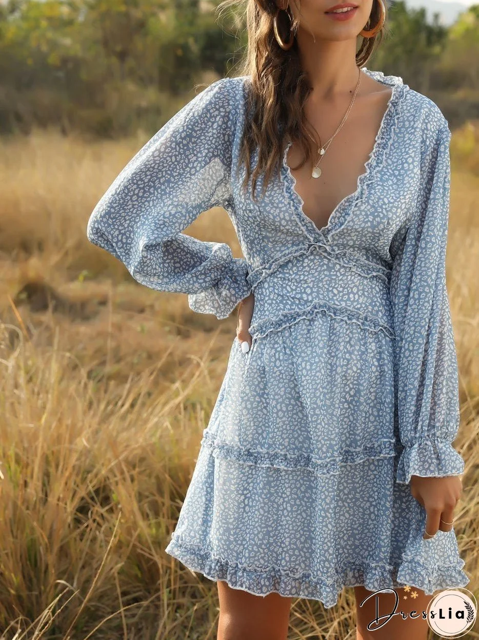 Leopard Print Long Sleeve Cake Dress