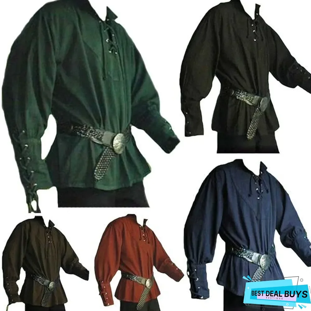 Men Medieval Retro Collar Long Sleeve Shirt