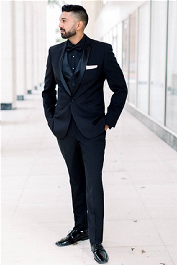 Black Gorgeous One Button Groomsmen Suits Shawl Lapel Best Man Blazers | Ballbellas Ballbellas