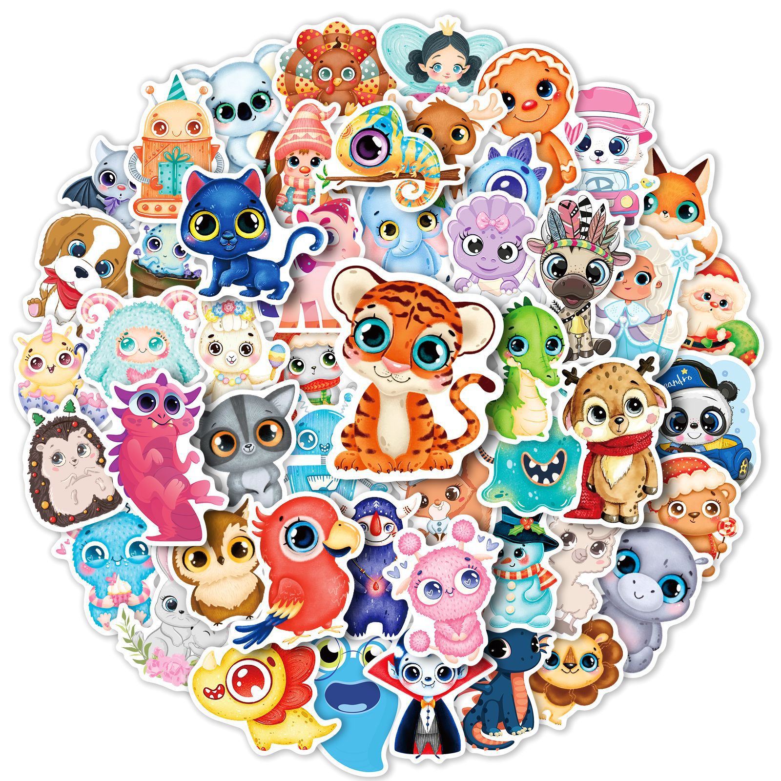 Charming Big-Eyed Animals Sticker Set for Kids: 50 Cute & Educational