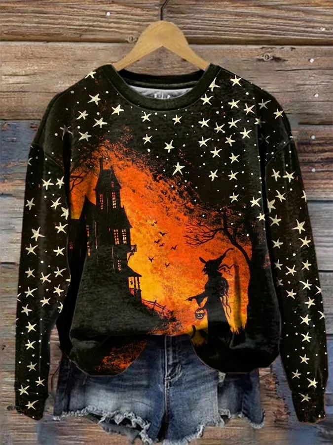 Women's Halloween Witch Print Sweatshirt 