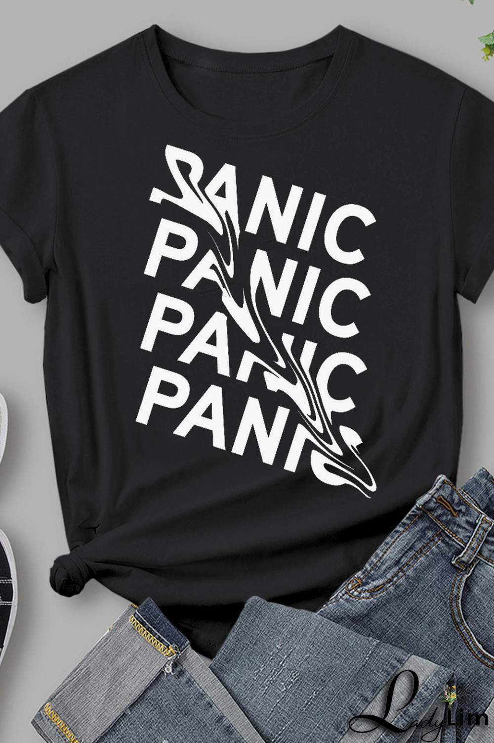 Navy Blue Street Daily Print Patchwork Letter O Neck T-Shirts