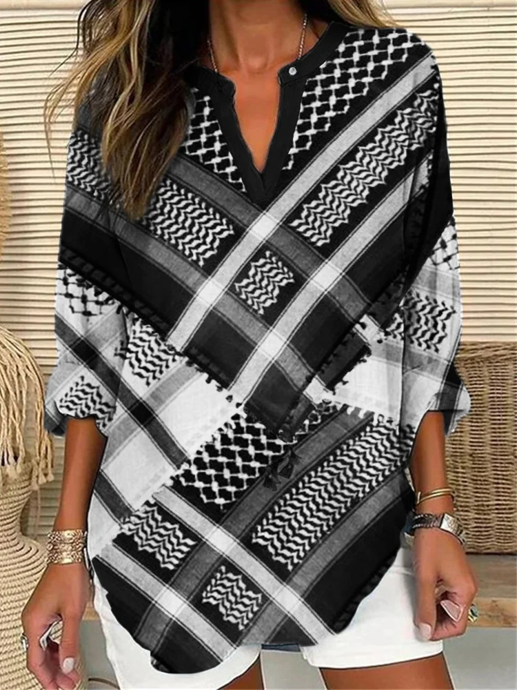 Palestine Shemagh Scarf Layered Linen Blend Tunic