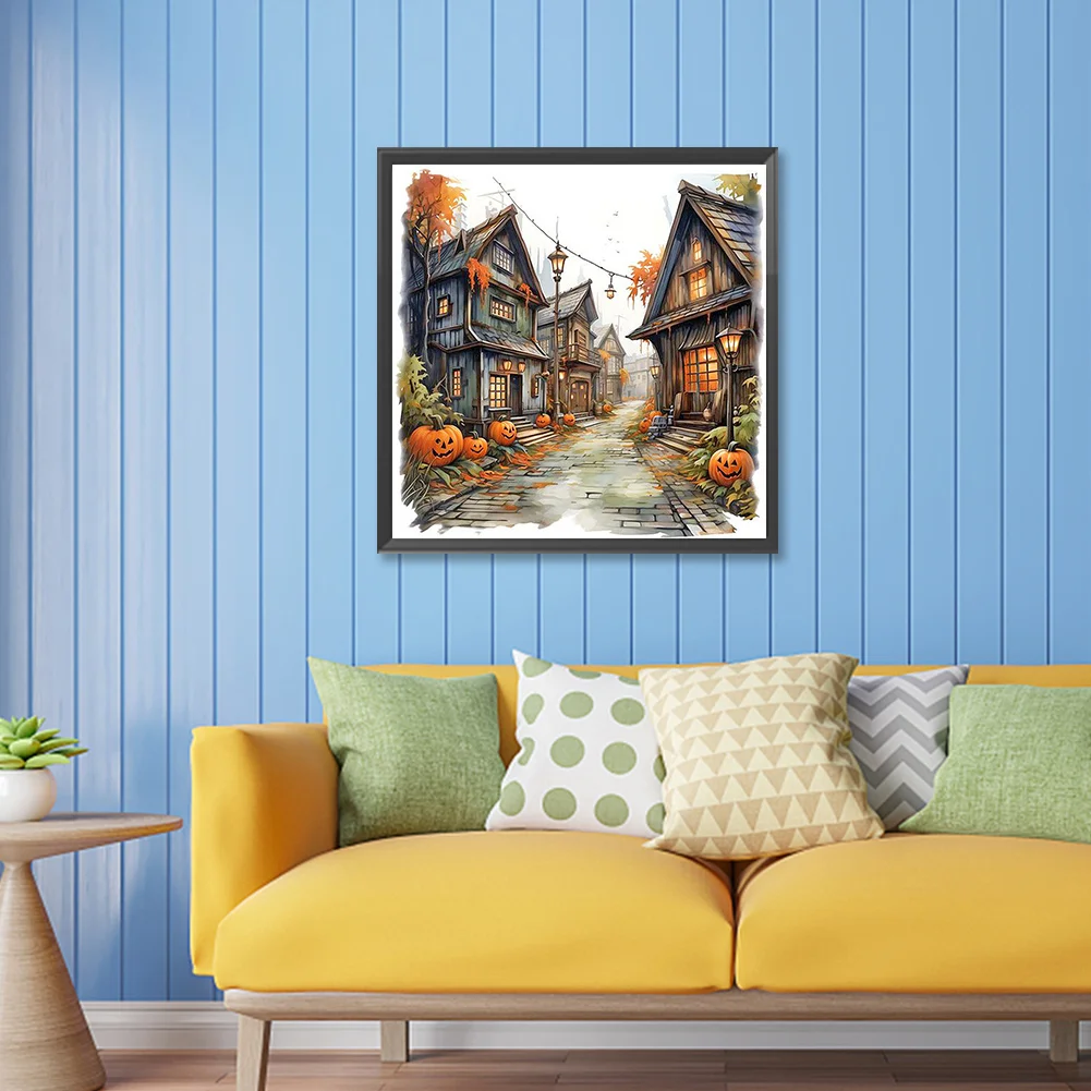 Diamond Painting - Full Round Drill - Halloween Pumpkin Street(Canvas|30*30cm)