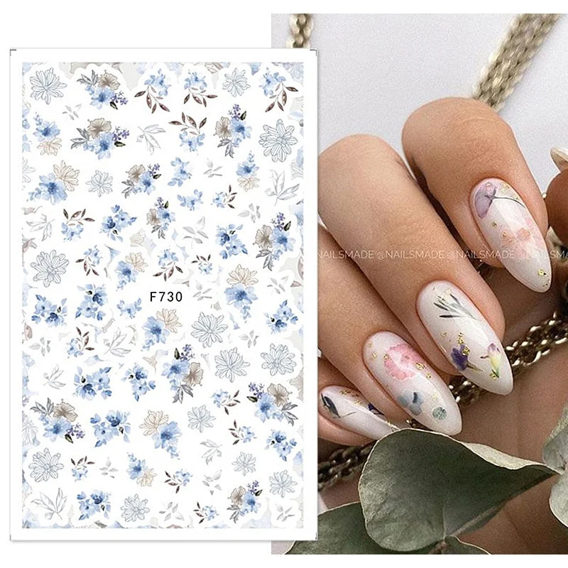 1PC Succulent Plants Flower 3D Nail Sticker Spring Floral Leaves Adhesive Transfer Decals Slider DIY Nail Art Decoration-Nail Inspo