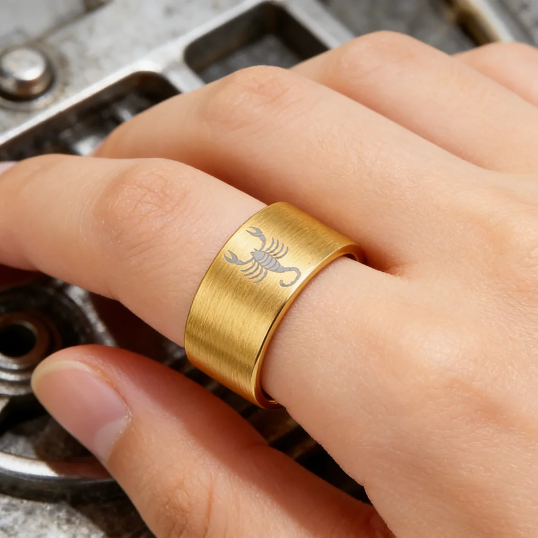 Wedding Fashion Gold Scorpio Tungsten Ring and Flat Edge Comfort Fit for Men and Women 4MM 6MM 8MM