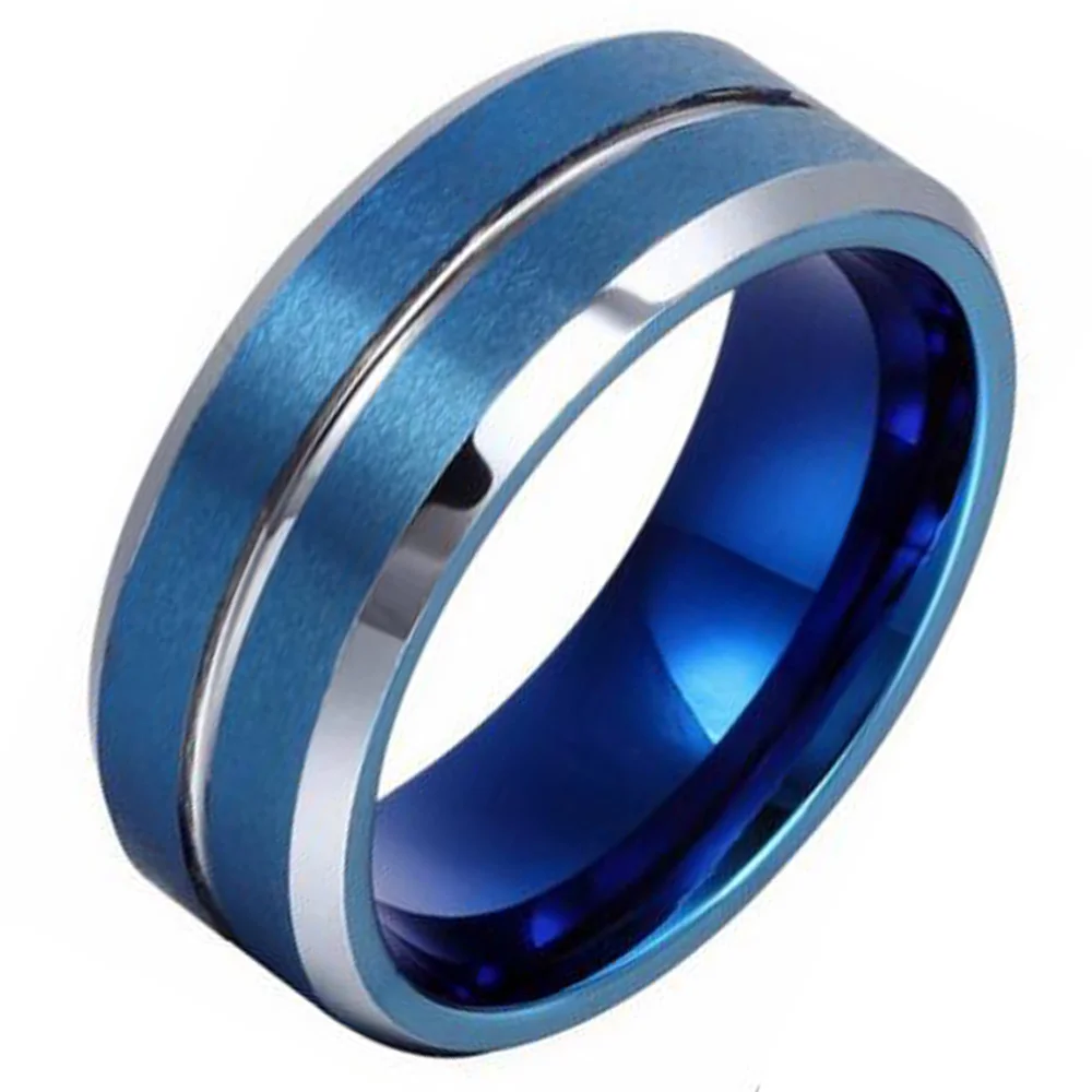 6MM 8MM Couples Tungsten Wedding Ring With Groove Silver Beveled Edge