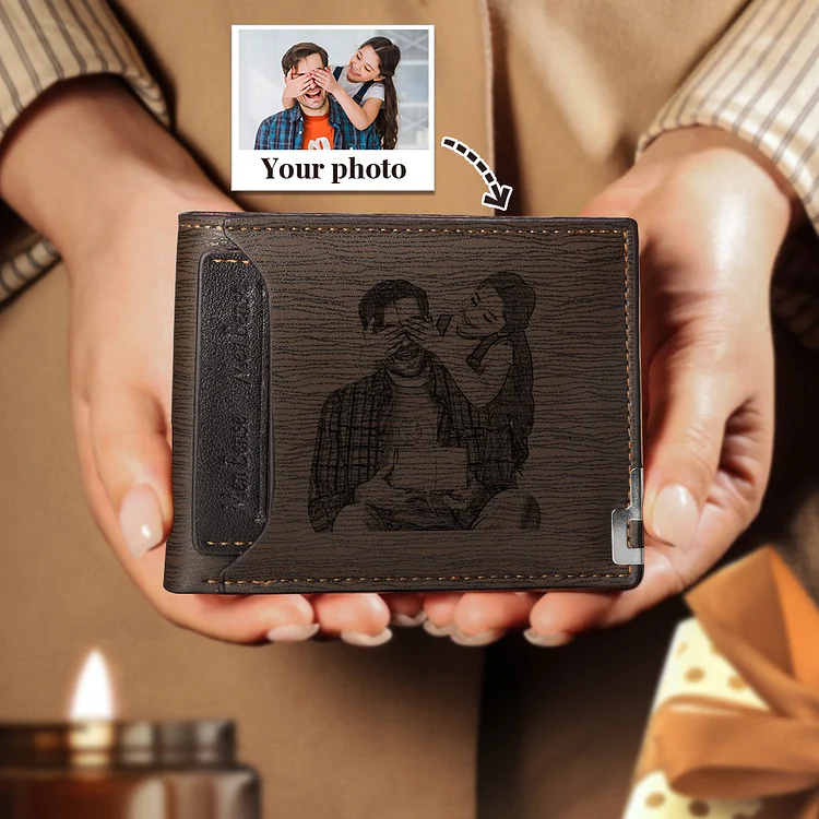 Men Wallet Personalized Photo Wallet With Engraving Brown