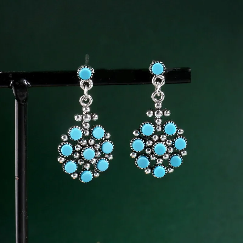 Bohemian Vintage Handmade Stone Earrings Round Flower Blue Beads Boho Pendientes Indian Earring 2021 Elegant Jewelry