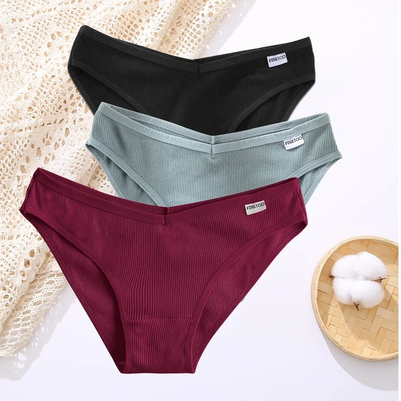 FINETOO 3PCS/Set Lingerie Sexy Women Cotton Panties Underwear Female Underpants 8 Solid Color Soft Woman Briefs Intimates M-XL