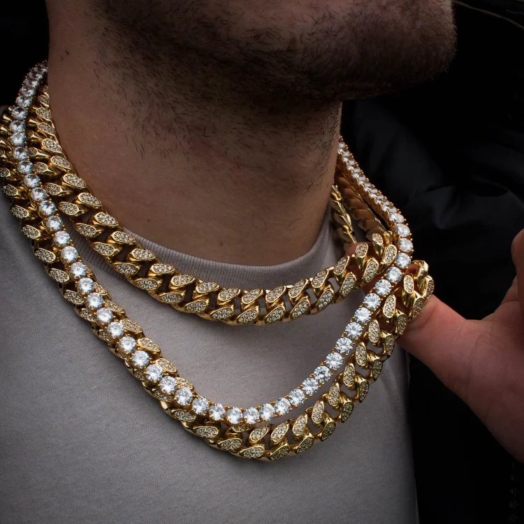 Diamond Cuban Link + Tennis Chain Bundle in 18K Gold Set