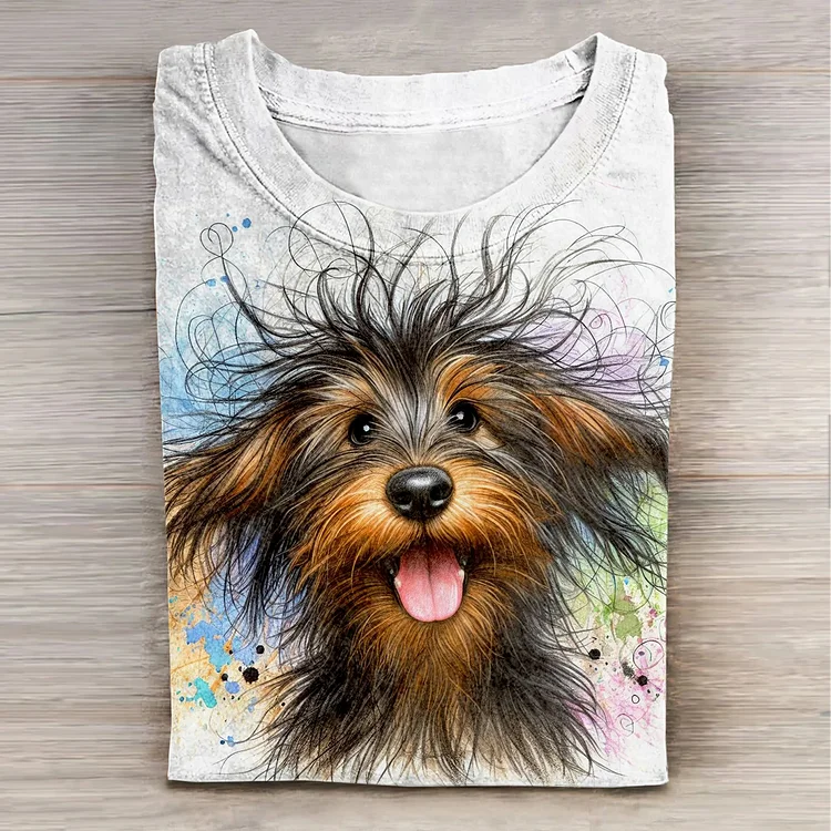 Dog Art Print Casual Short Sleeve T-Shirt