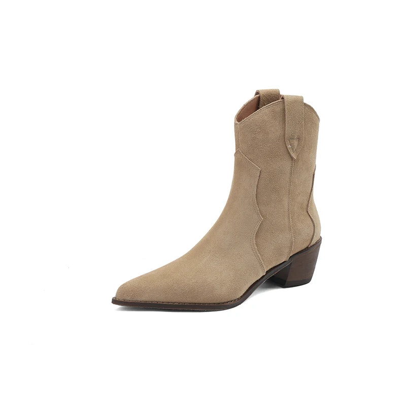 Winter Classic Chelsea Boots for Woman Cow Suede Pointy Toe Wedge Heel Ankle Boots Simple Comfortable Cowboy Boots Female Aiertu