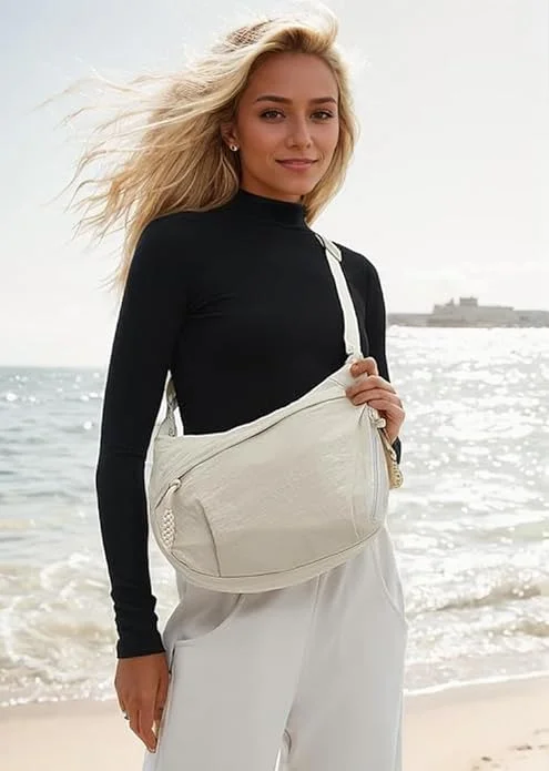 Women's Fashion Plain Color Nylon Crossbody Bag