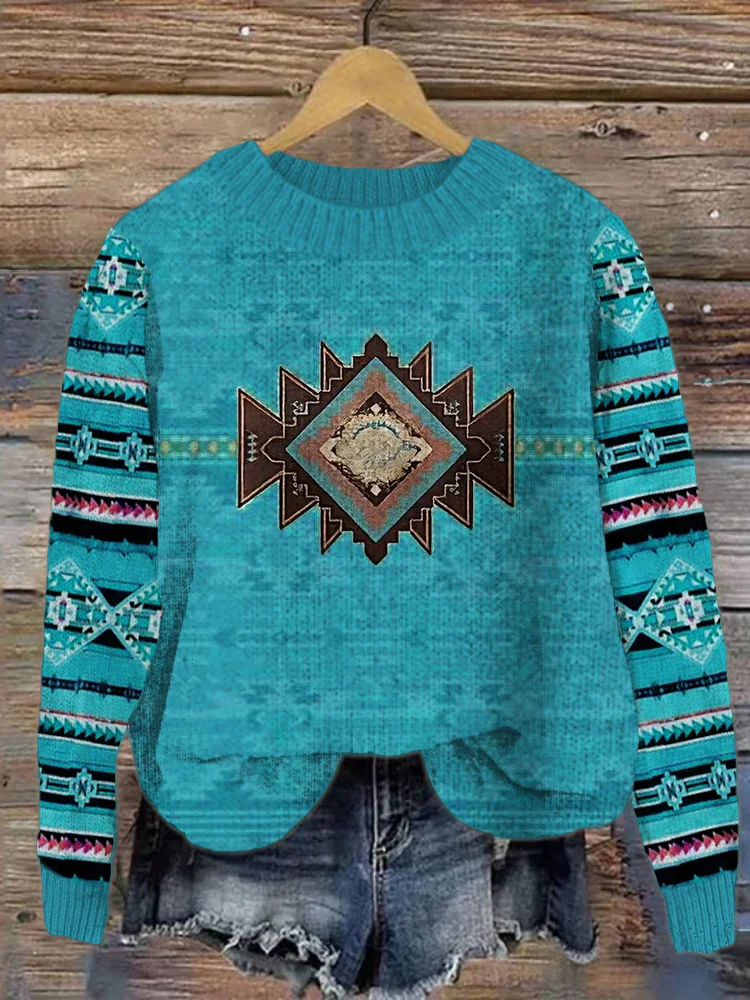 Geometric Print Crew Neck Sweater