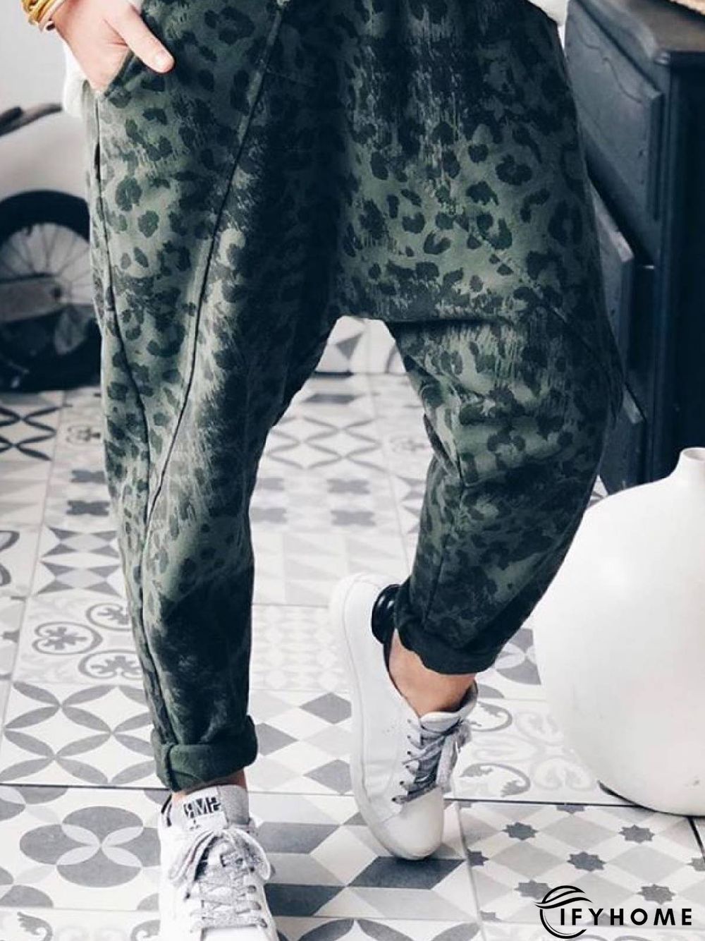 Gray Leopard Floral-Print Casual Pants | IFYHOME