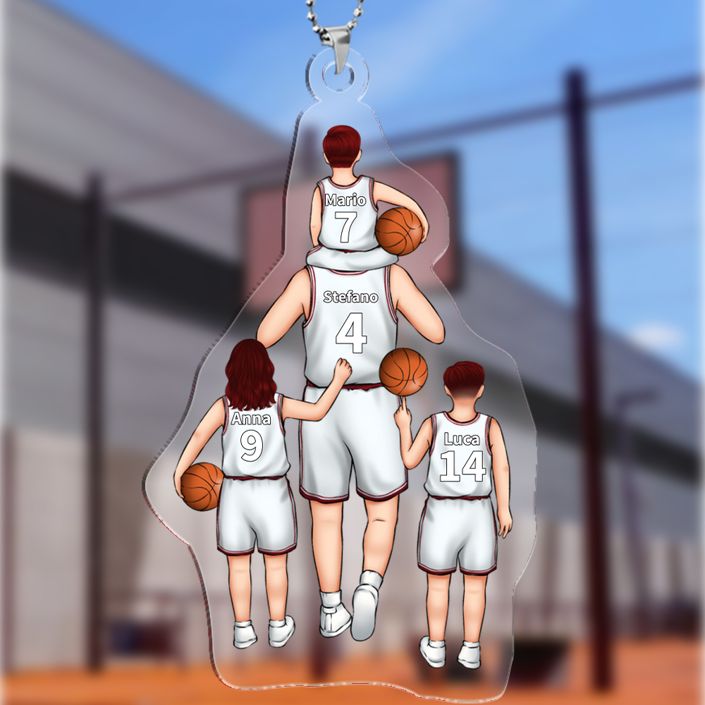 Portachiavi/Pendente acrilico da pallacanestro con immagine e nomi personalizzati