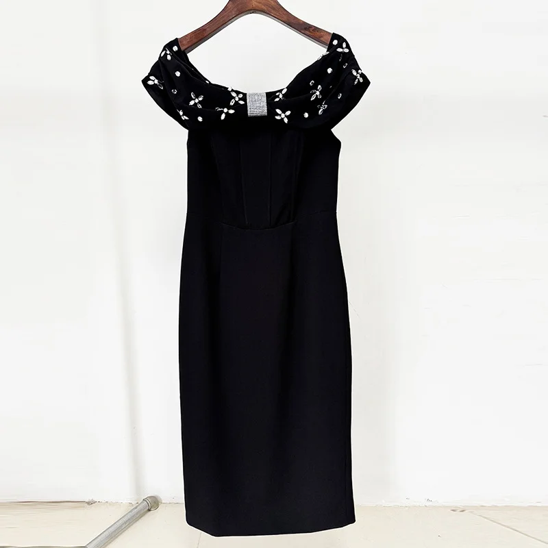 Nigikala Nigikala Star Fashion New Word Shoulder Nail Beads Diamond Long Dress Small Dress